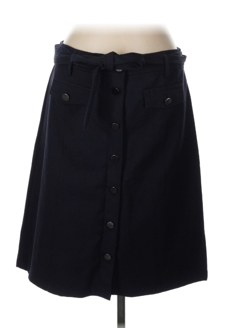 Talbots Black Belted Button Front A-Line Midi Skirt Size 12